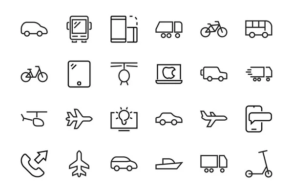 Ensemble Icônes Lignes Vectorielles Liées Aux Transports Publics Contient Des — Image vectorielle