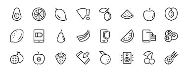 Meyve Simgesi Seti, Vektör satırları, elma, muz, kiraz, limon, karpuz, Avokado Düzenleme vuruşu, 48x48 piksel, beyaz arkaplan, 10.
