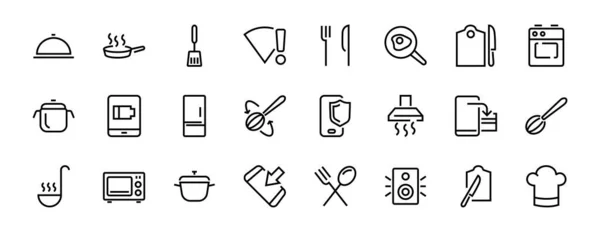 Conjunto Iconos Cocina Cocina Líneas Vectoriales Contiene Iconos Como Sartén — Archivo Imágenes Vectoriales