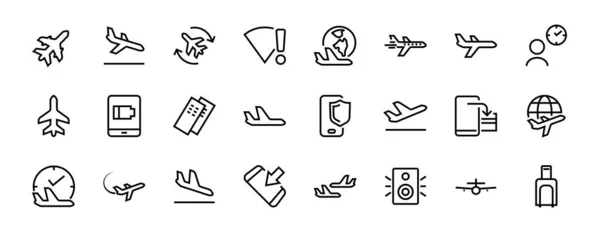Eine Einfache Reihe Von Vektorlinien Symbolen Für Flughäfen Enthält Abzeichen — Stockvektor