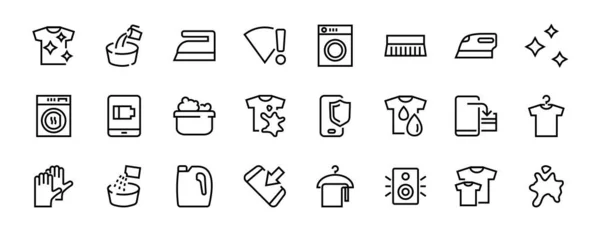 Sencillo Conjunto Lavado Relacionados Con Línea Vectores Iconos Contiene Iconos — Archivo Imágenes Vectoriales