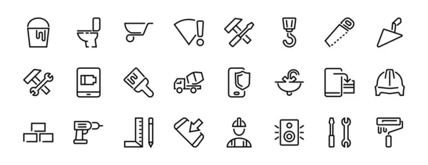 Set Construction Icons Simple Vector Lines Contains Icons Builder Roller — Stock Vector