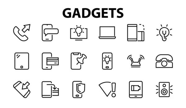 Gadget一组智能设备图标 如笔记本电脑 平板电脑 程序保护 数字网络 细线矢量 可编辑笔划 — 图库矢量图片