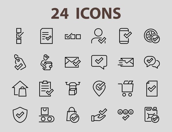 A simple set of claim related vector line icons. Contains icons such as security guarantee, received document, read message, verification, quality and much more. Editable Bar. 480x480.