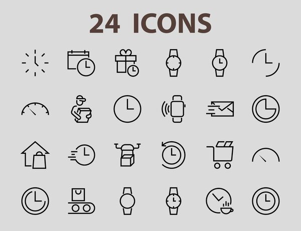 Simple set of time icon color editable template. Contains icons such as time check, speedometer calendar and other vector signs isolated on a white background for graphic and web design. 48x48 pixels.