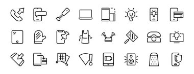 GADGet Dizüstü bilgisayar, tablet, program koruması, telefon, dijital ağ, ince çizgi vektörü, düzenlenebilir vuruş gibi bir dizi akıllı aygıt simgesi.