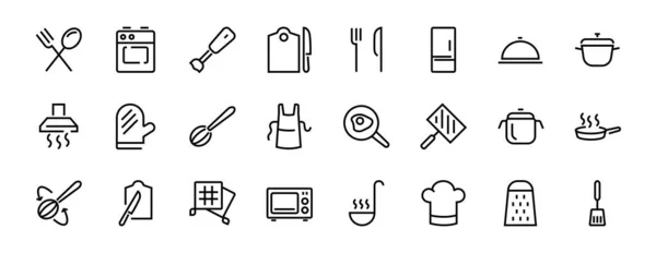 Conjunto Iconos Cocina Cocina Líneas Vectoriales Contiene Iconos Como Sartén — Archivo Imágenes Vectoriales