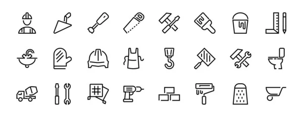 Conjunto Iconos Construcción Líneas Vectoriales Simples Contiene Los Siguientes Iconos — Vector de stock