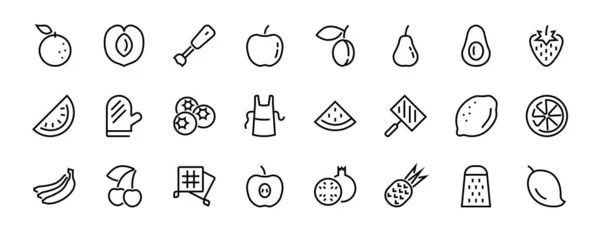 Fruit Icon Set Vektorlinien Enthält Symbole Wie Apfel Banane Kirsche — Stockvektor