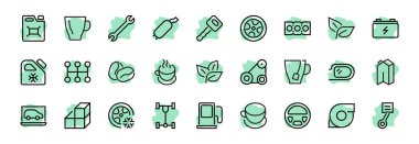 Basit bir araba servisi vektör çizgisi simgesi seti. Yağ, tanı, türbin, direksiyon, şasi, vites kutusu gibi ikonlar içerir. Düzenlenebilir hareket. 480x480 Beyaz bir arkaplanda