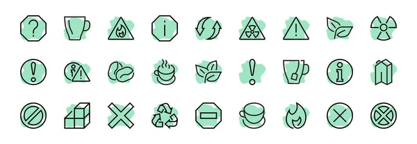 Conjunto Simple Advertencias Líneas Vectoriales Delgadas Contiene Iconos Como Una — Vector de stock