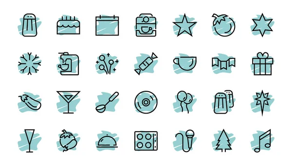 Simple set of celebration icons related to vector line. Contains icons such as music, new year, stars, balls, cake, karaoke, dj and much more. Editable stroke. 480x480 — Stock Vector