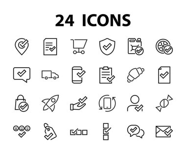 İlgili vektör çizgisi simgelerinden oluşan basit bir set. Güvenlik garantisi, alınan belge, okunan mesaj, doğrulama, kalite ve daha fazlası gibi simgeler içerir. Düzenlenebilir Bar. 480x480