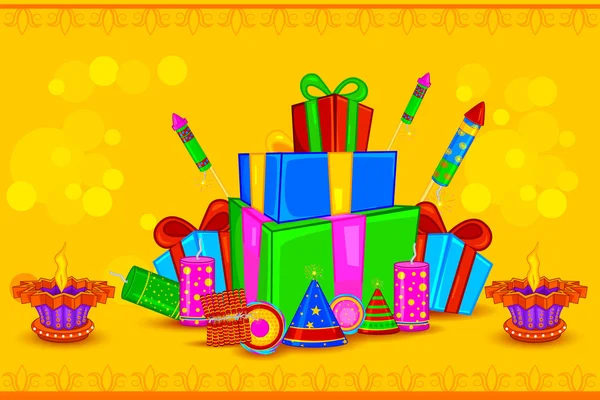 Decorado diya con regalo para feliz Diwali fondo de vacaciones — Vector de stock