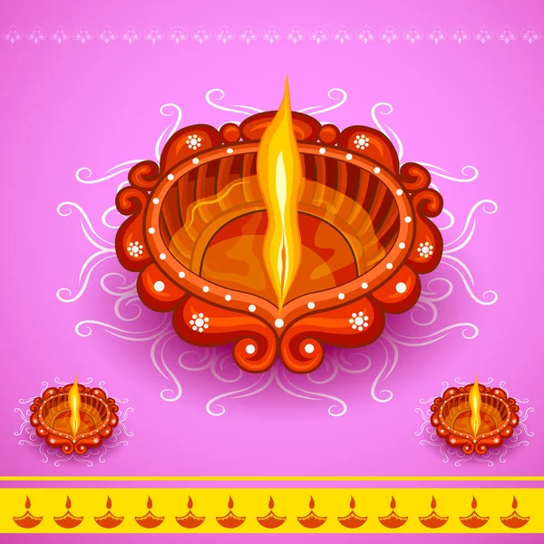 Decorated diya for Happy Diwali holiday background — Stock Vector