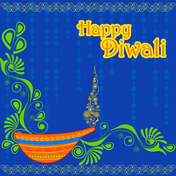 Diya decorado para fundo de férias Happy Diwali — Vetor de Stock