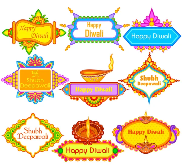 Kolekcja utrzymanych diya tło wakacje Happy Diwali — Wektor stockowy