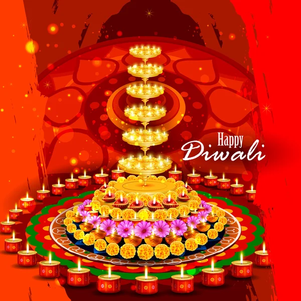 Diya decorado para fundo Happy Diwali —  Vetores de Stock