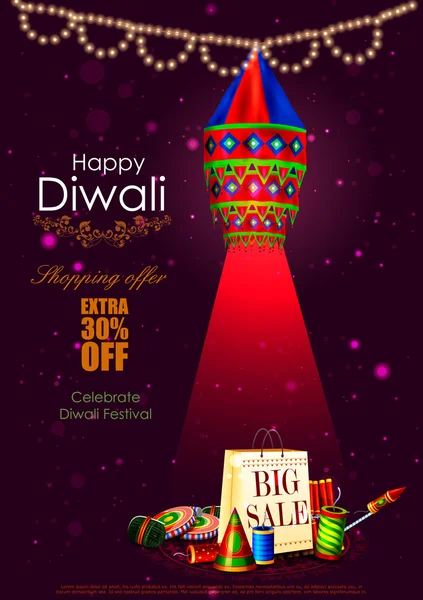 Happy Diwali offerta vendita shopping con lampada a sospensione — Vettoriale Stock