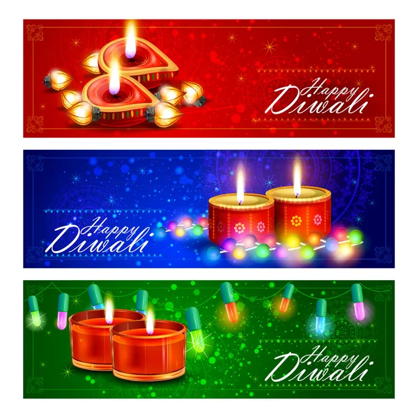 Decorated diya for Happy Diwali background — Stock Vector