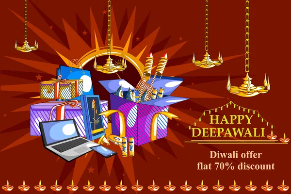Happy Diwali shopping sale offer with decorated diya for India festival — Stock Vector