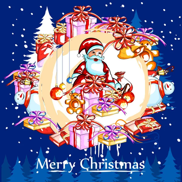 Père Noël avec cadeau pour Joyeux Noël vacances — Image vectorielle