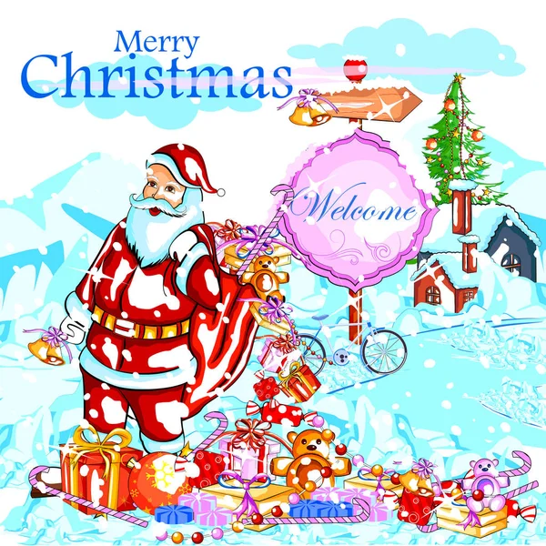 サンタ クロースとメリー クリスマスの休日のためのギフト — ストックベクタ