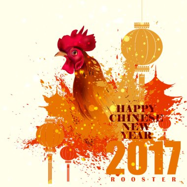 Mutlu Çin horoz yeni yıl arka plan tebrik 2017