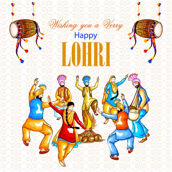 Glad Lohri festival av Punjab Indien bakgrund — Stock vektor