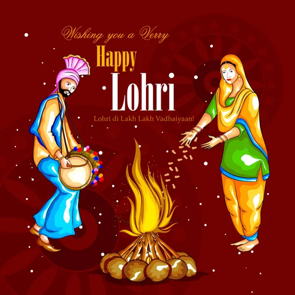 Happy Lohri fesztivál Punjab India háttér — Stock Vector