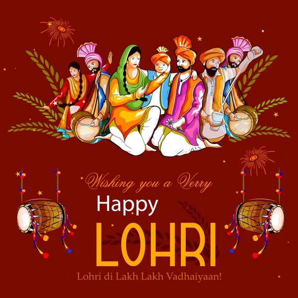 Glad Lohri festival av Punjab Indien bakgrund — Stock vektor