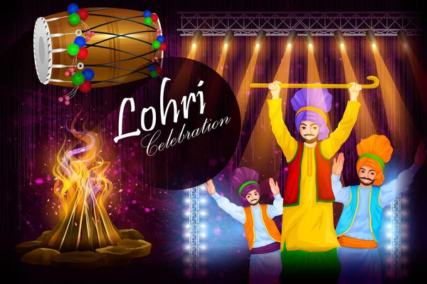 Punjab Hindistan 'daki mutlu Lohri festivali — Stok Vektör