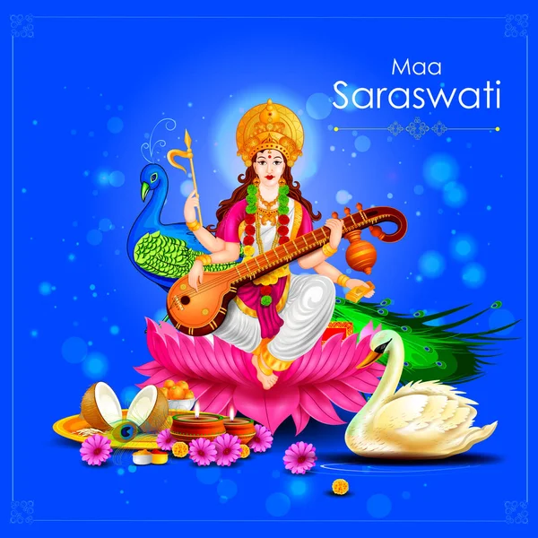 Diosa Saraswati para Vasant Panchami Puja de la India — Vector de stock