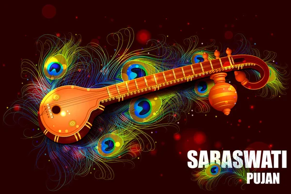 Deusa Saraswati para Vasant Panchami Puja da Índia — Vetor de Stock