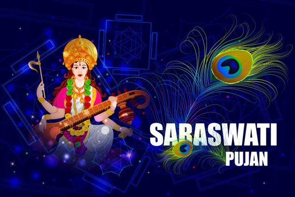 Diosa Saraswati para Vasant Panchami Puja de la India — Vector de stock