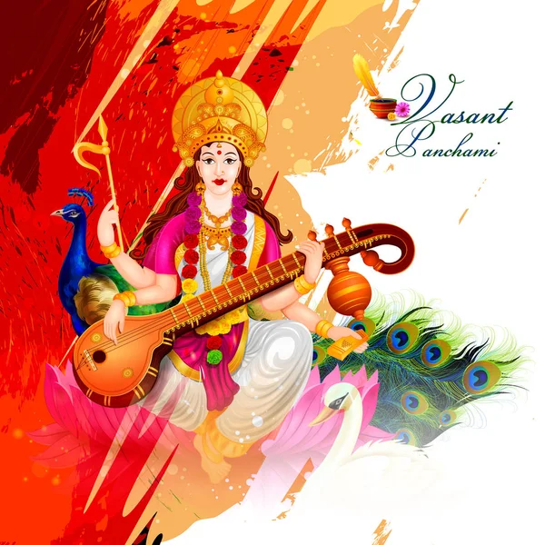 Tanrıça Saraswati Vasant Panchami Puja Hindistan için — Stok Vektör