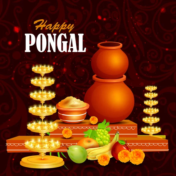 Happy Pongal φεστιβάλ Tamil Nadu Ινδία φόντο — Διανυσματικό Αρχείο
