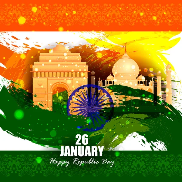 Μνημείο της Ινδίας σε ινδική δημοκρατία ημέρα εορτασμού φόντο — Διανυσματικό Αρχείο