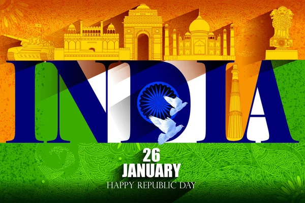 Monument de l'Inde sur fond de célébration de la Journée de la République indienne — Image vectorielle