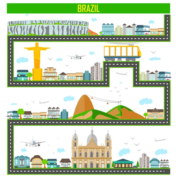 Paisaje urbano con famoso monumento y edificio de Brasil — Vector de stock