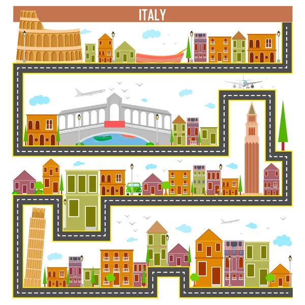 Cityscape with famous monument and building of Italy — Stock Vector