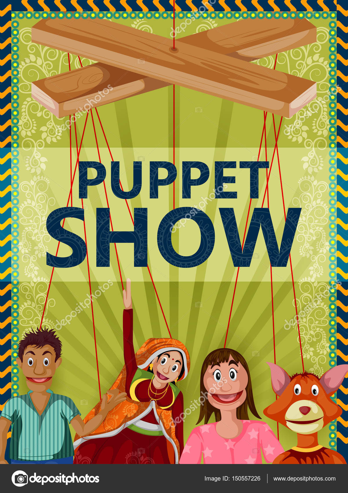 Vintage retro Puppet Show banner poster design Stock Vector by
