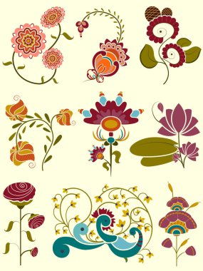 Renkli süs retro çiçek koleksiyonu