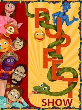 Vintage retro Puppet Show banner poster design clipart