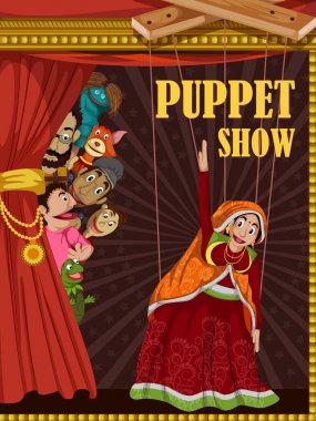 Vintage retro Puppet Show banner poster design clipart