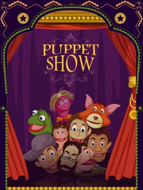 Vintage retro Puppet Show banner poster design clipart