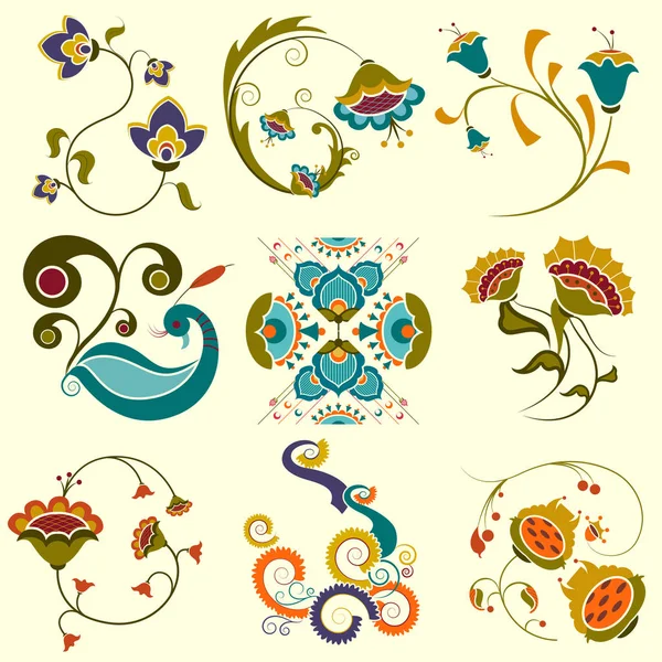 Colorful ornamental retro flower collection — Stock Vector