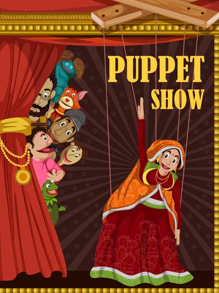 Vintage retro Puppet Show banner poster design — Stock Vector