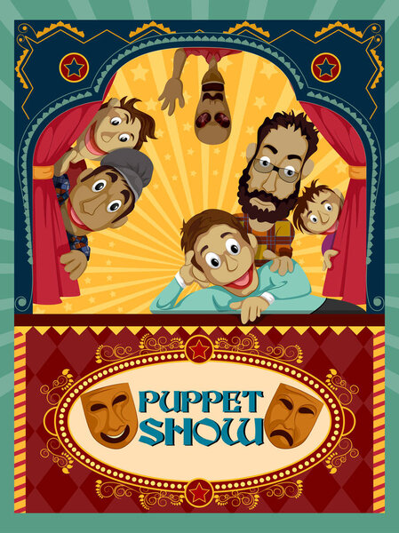 Vintage retro Puppet Show banner poster design