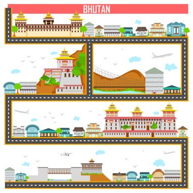 Ünlü anıt ve Butan Bina Cityscape